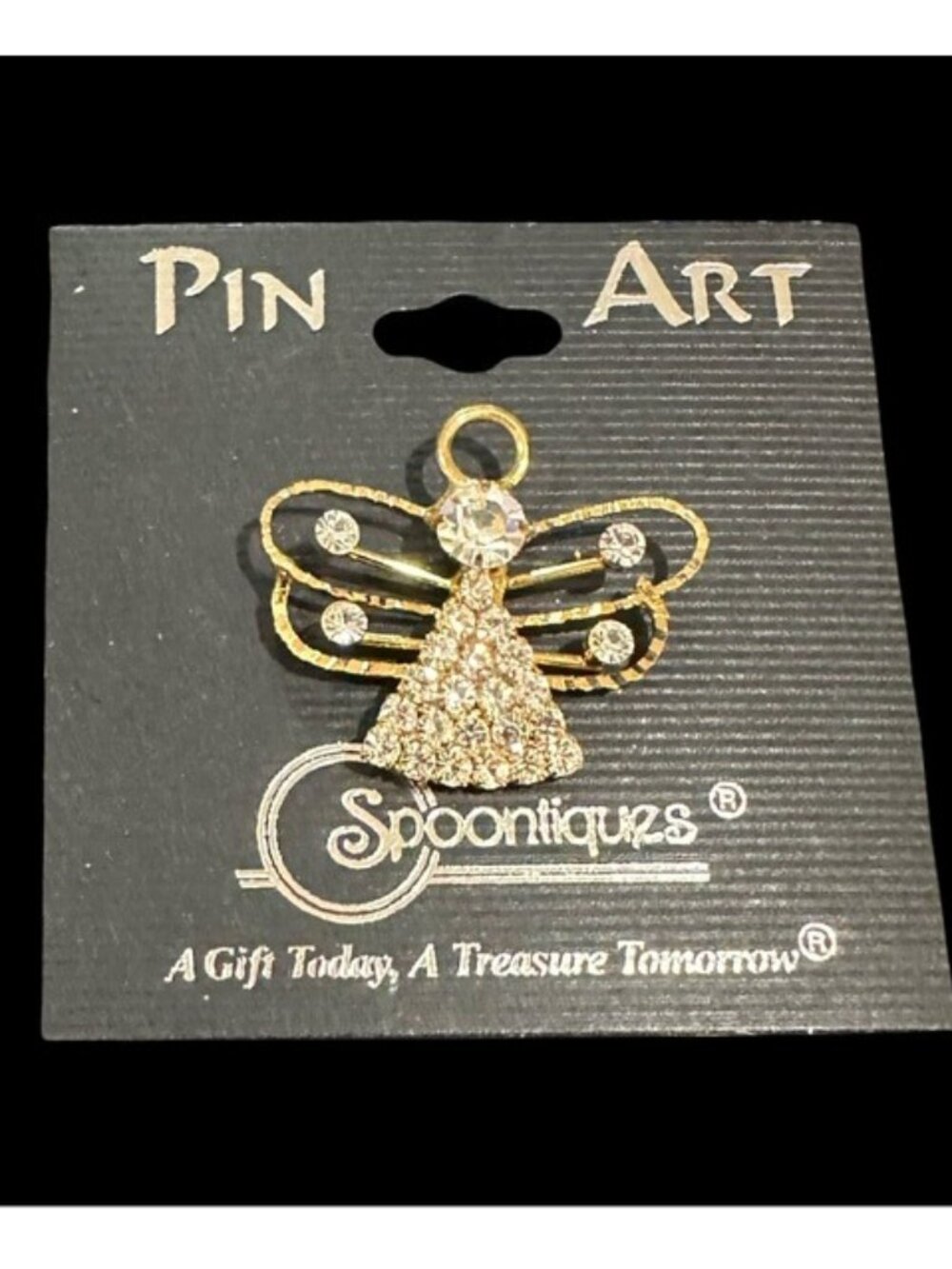 Pin Art Spoontiques Angel Pin Brooch Gold Tone Rhinestone New